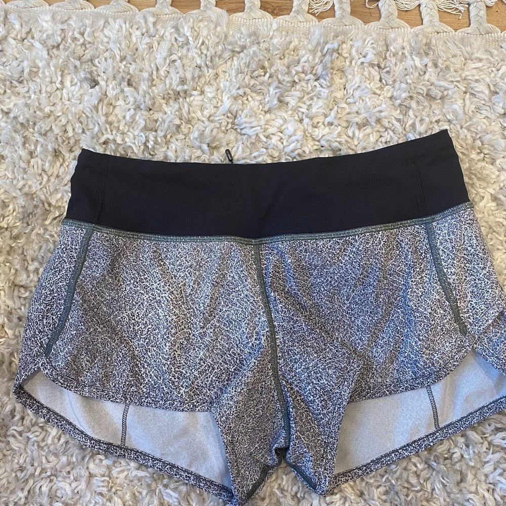 Grey and White Lululemon speed shorts, size 2